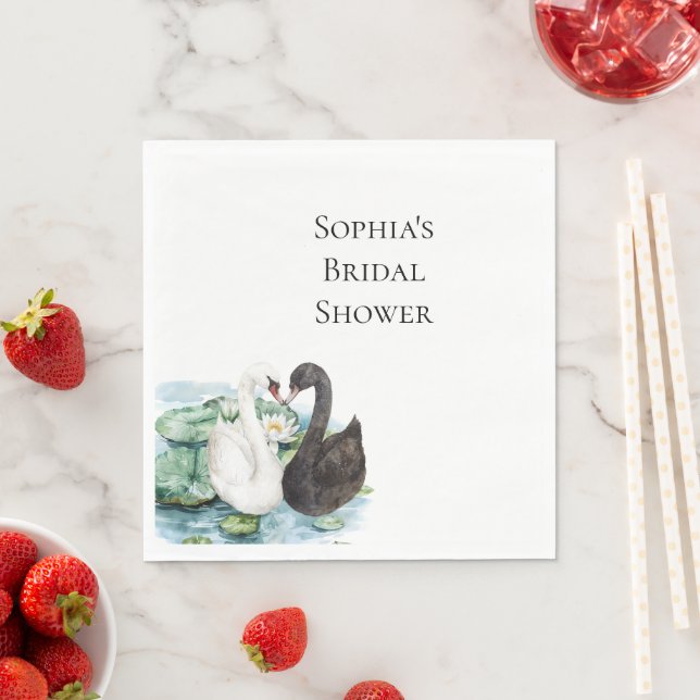 Swans Water Lilies Lake Romantic Bridal Shower Napkins (Insitu)