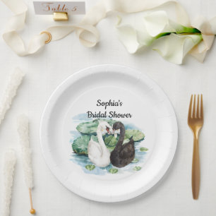 Swans Water Lilies Lake Romantic Bridal Shower Paper Plates