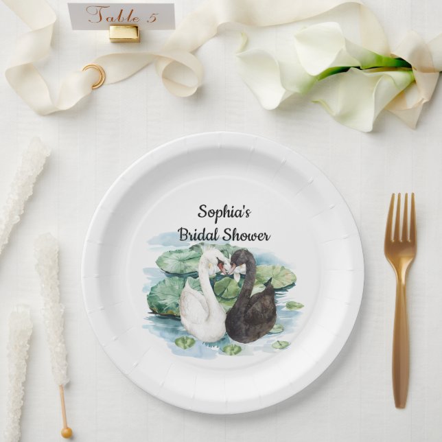 Swans Water Lilies Lake Romantic Bridal Shower Paper Plates (Wedding)