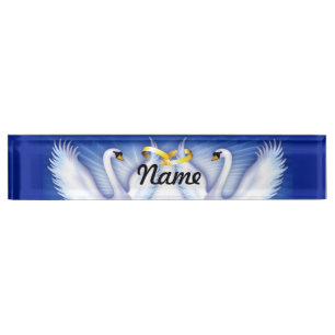 Swan's Wedding Desk Name Plate