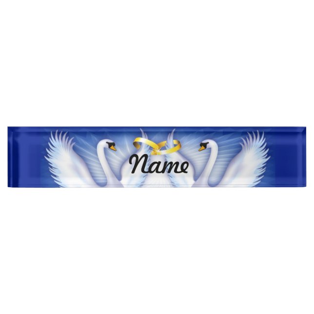 Swan's Wedding Desk Name Plate (Front)