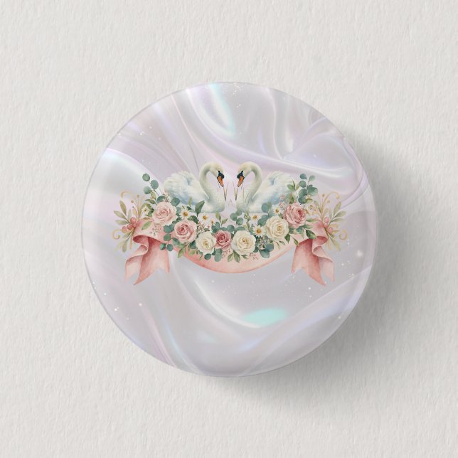  Swans Wedding Napkins Button (Front)