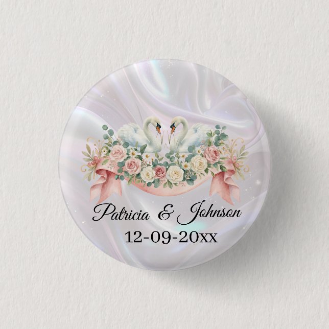  Swans Wedding Napkins Button (Front)