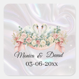 Swans Wedding Napkins Square Sticker