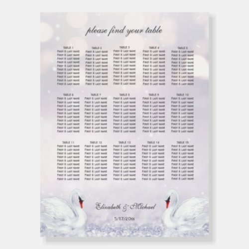 Swans Wedding Seating Chart Foam Board