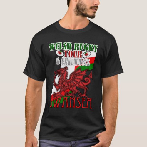 Swansea Welsh Rugby Tour T Shirt Welsh Dragon