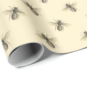 Swarm Honeybees Beekeeper Decoupage Pale Yellow Wrapping Paper