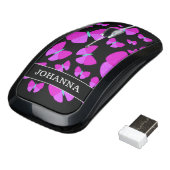 Swarm of Artistic Butterflies + Custom Name Wireless Mouse (Angled)