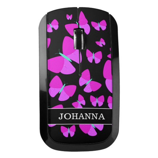 Swarm of Artistic Butterflies + Custom Name Wireless Mouse (Front)