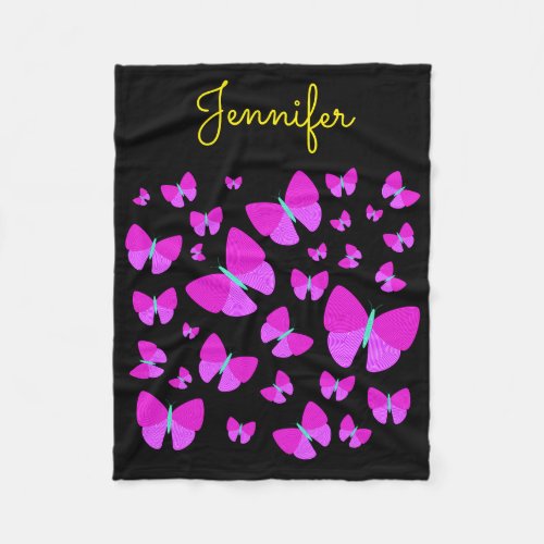 Swarm of Artistic Butterflies  Personalized Name Fleece Blanket