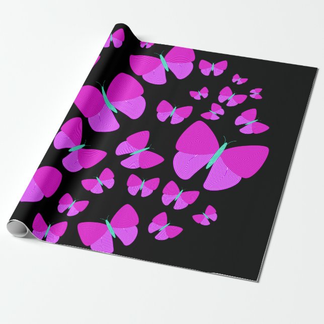 Swarm of Artistic Butterflies Wrapping Paper (Unrolled)
