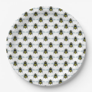 Swarm of Honey Bumble Bees Illustration Paper Plates