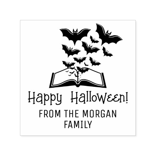 Swarming Bats Book Happy Halloween Wishes Name Self_inking Stamp