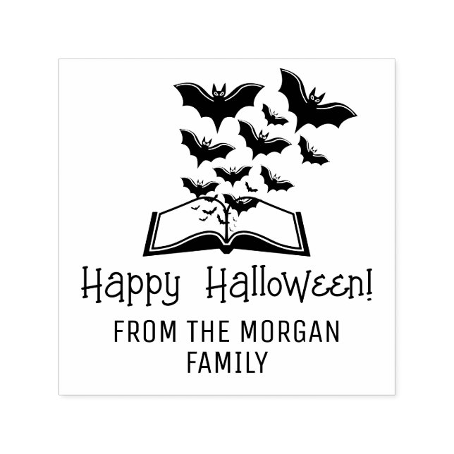 Swarming Bats Book Happy Halloween Wishes Name Self-inking Stamp (Design)