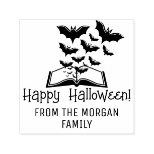 Swarming Bats Book Happy Halloween Wishes Name Self-inking Stamp