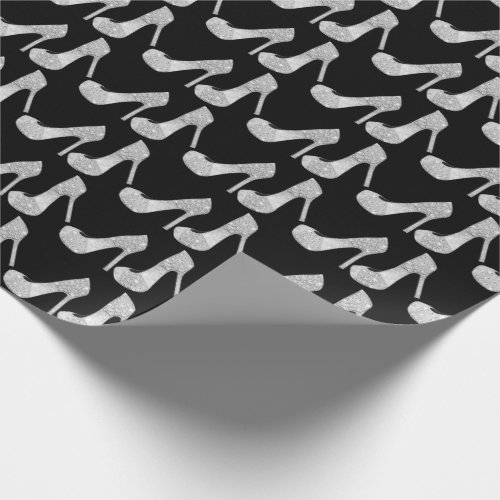 Swarovski Crystals Diamond High Heels Shoes Black Wrapping Paper