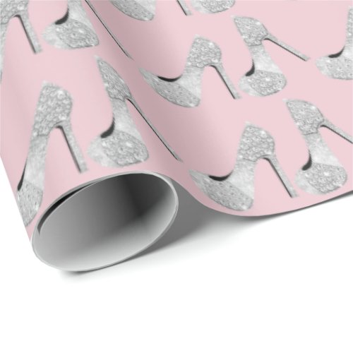 Swarovski Crystals Diamond High Heels Shoes Pink Wrapping Paper