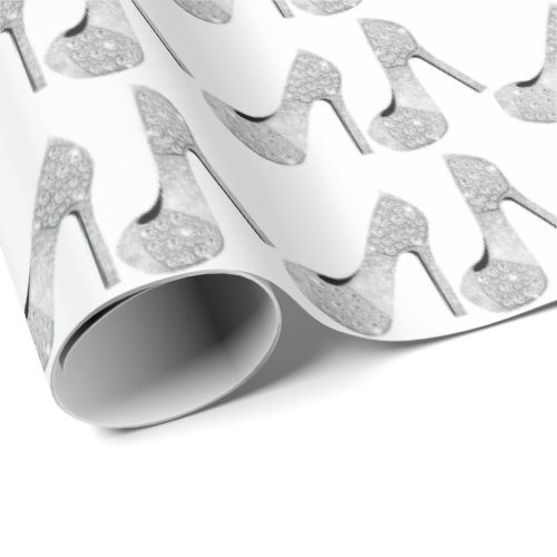 Swarovski Crystals Diamond High Heels Shoes Silver Wrapping Paper