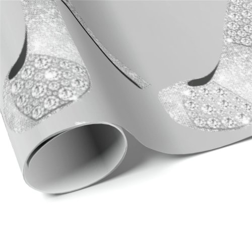 Swarovski Crystals Diamond High Heels Shoes Silver Wrapping Paper