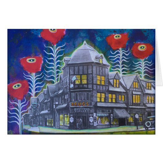 Swarthmore downtown with poppies includes envelope cards (Front Horizontal)