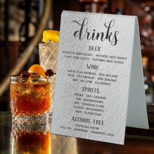 Swash Calligraphy Silver Bar Menu Standing Sign