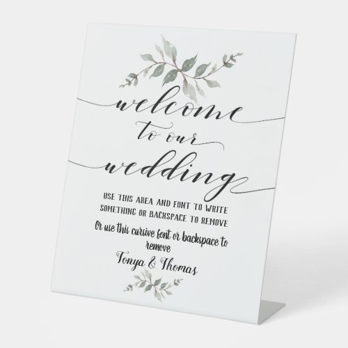 Swash Font Calligraphy Black Welcome To Wedding Pedestal Sign