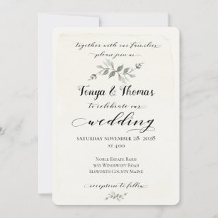 Swash Font Calligraphy Rustic Ivory Light Wedding Invitation
