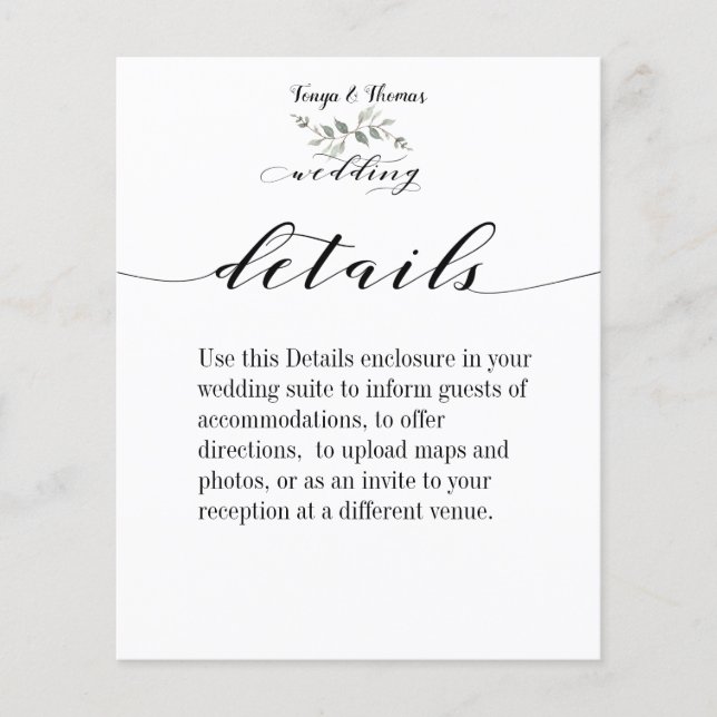 Swash Font Calligraphy Wedding Details Enclosure (Front)