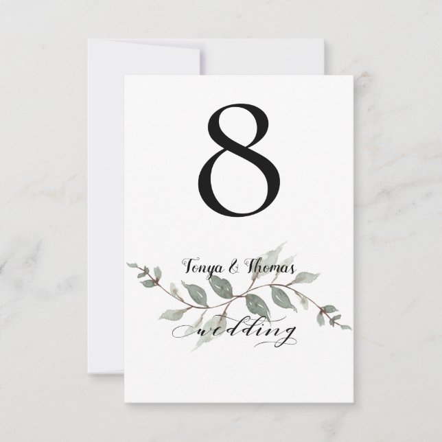 Swash Font Calligraphy Wedding Table Number Card (Front)