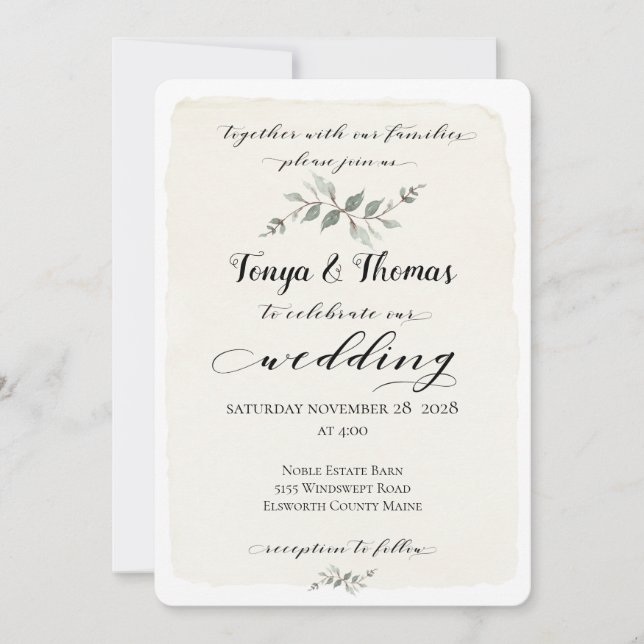 Swash Font Writing Calligraphy Rustic Wedding Invitation (Front)