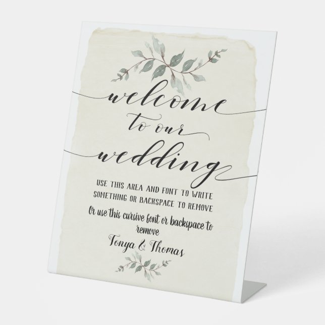 Swash Font Writing Calligraphy Rustic Welcome Pedestal Sign (Front)