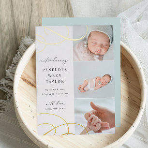 Swash   Multi Photo Gold Foil Birth Announcement