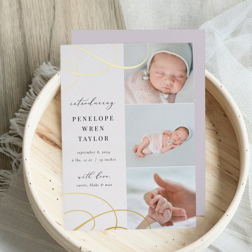 Swash  Multi Photo Gold Foil Birth Announcement