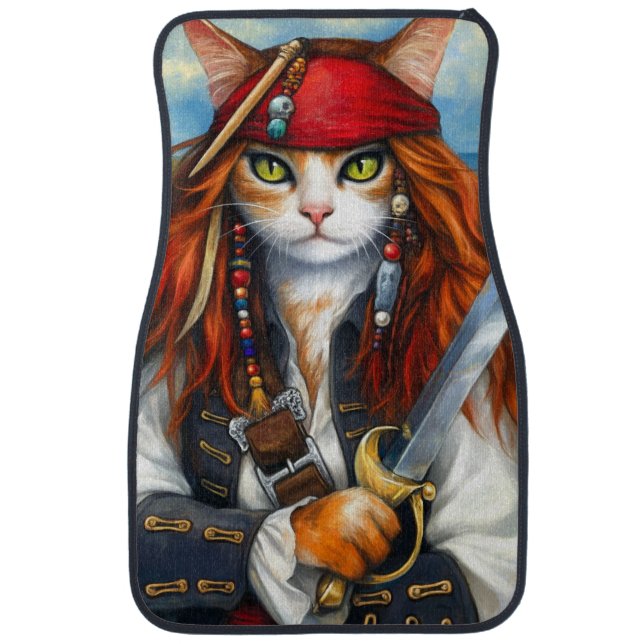 Swashbuckler Pirate Cat | Fantasy Character Art Car Floor Mat (Front)