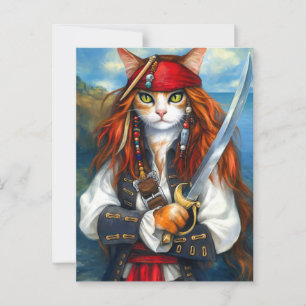 Swashbuckler Pirate Cat Fantasy Character Art Postcard