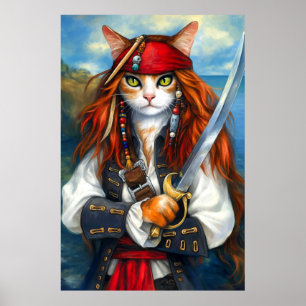 Swashbuckler Pirate Cat Fantasy Character Art Poster