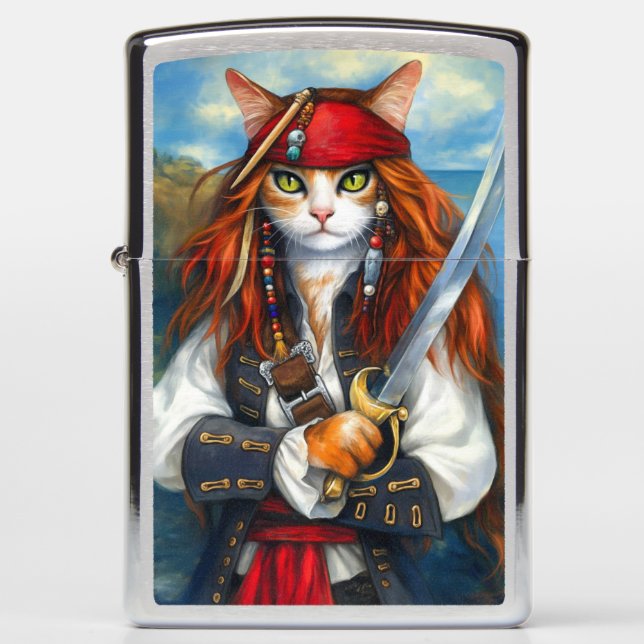 Swashbuckler Pirate Cat | Fantasy Character Art Zippo Lighter (Front)