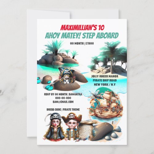 Swashbuckling pirate boy girl island treasure ship invitation