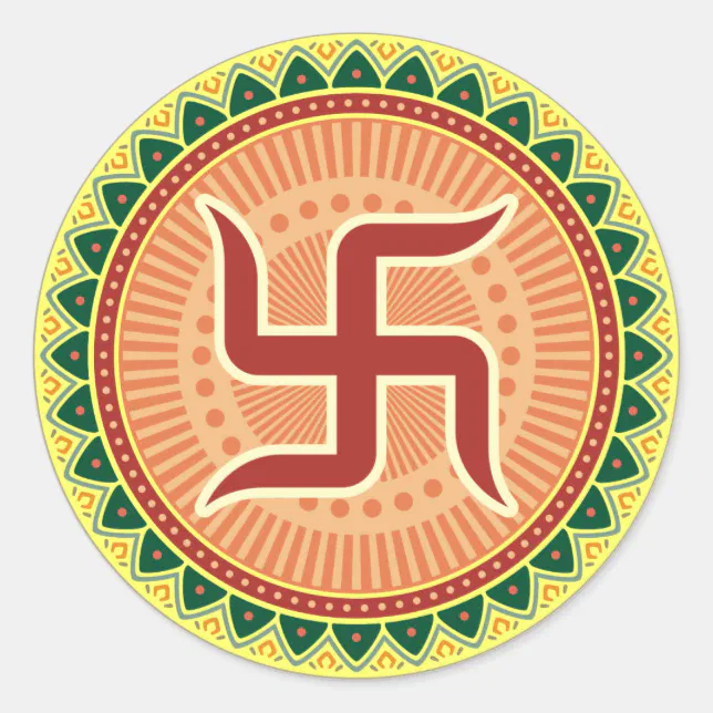 Swastika with Traditional Indian style Mandana Classic Round Sticker ...