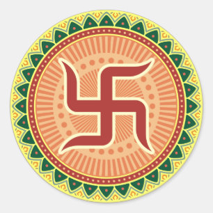 Swastika with Traditional Indian style Mandana Classic Round Sticker