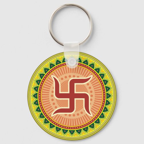 Swastika with Traditional Indian style Mandana Keychain