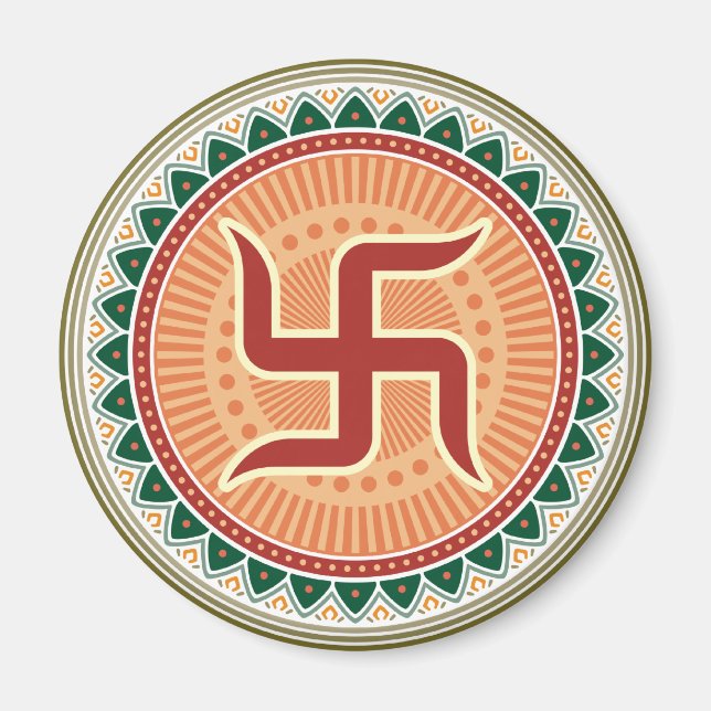 Swastika with Traditional Indian style Mandana Magnet (Front)
