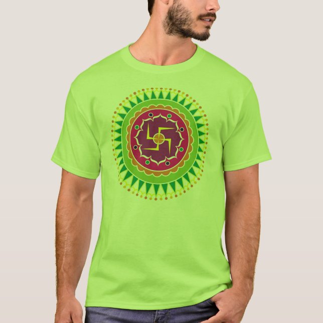 Swastika with Traditional Indian style Mandana T-Shirt (Front)