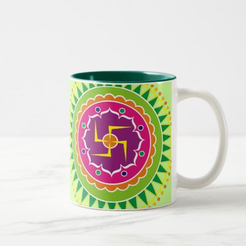 Swastika with Traditional Indian style Mandana Two_Tone Coffee Mug