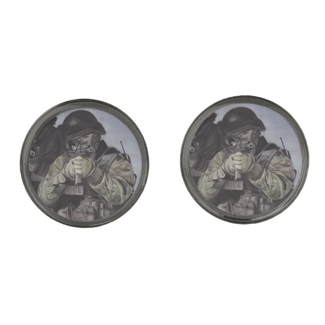 SWAT Gunmetal Studs Police Cufflinks Miranda (Front)