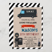 Swat police birthday theme party invitation (Front/Back)
