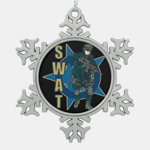 SWAT Police Officer Snowflake Pewter Christmas Ornament