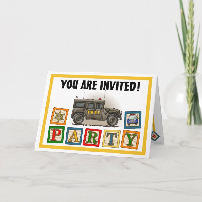 SWAT Team Hummer Police Car Party Invitation (Front)