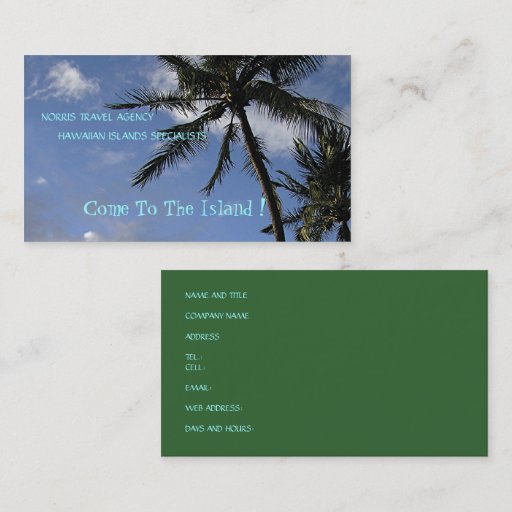 Customizable "Swaying Palm Trees, Blue Sky,White Clouds" photog Business Card