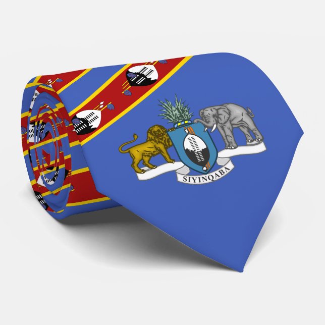 Swazi Flag & Coat of Arms, Flag of Eswatini Neck Tie (Rolled)